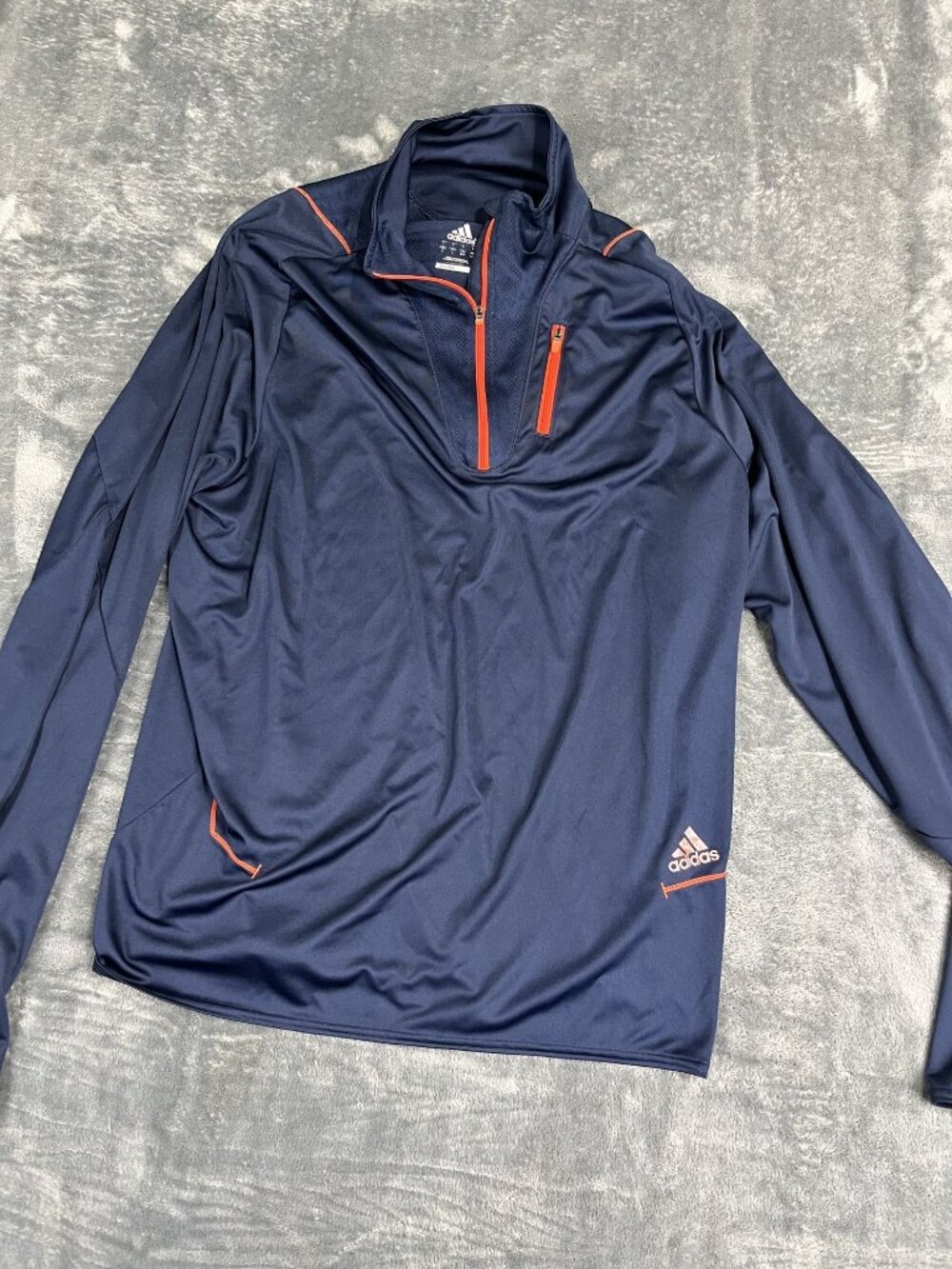 Adidas Mens Navy Blue Red 1/4 Zip Pullover Long Sleeve Shirt L